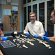 (Left to right) Antonio García-Tabernero, Antonio Rosas and Luis Ríos beside the Neanderthal child’s skeleton. (Image: Andrés Díaz-CSIC Communication)